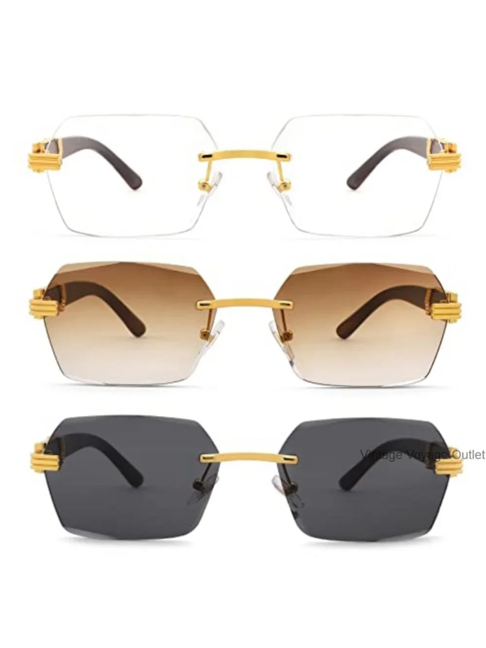 Rimless Rectangle Sunglasses Ret Y2K UV400 Lightweight Unisex Shades